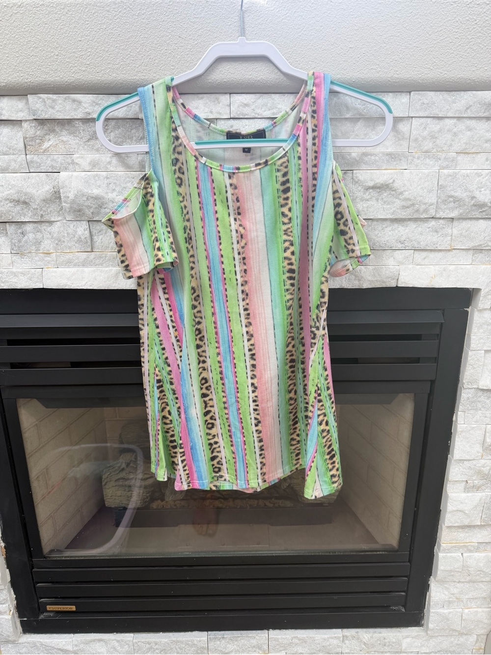 L&B Pastel Multicolor Striped Cold-Shoulder Dress